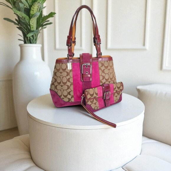 COACH Vintage Carryall Satchel in pink and signature wallet set - Picture 1 of 15